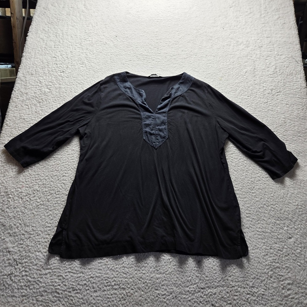 Lauren Ralph Lauren Shirt Womens Plus 2X Black V Neck 3/4 Sleeve Tunic Top